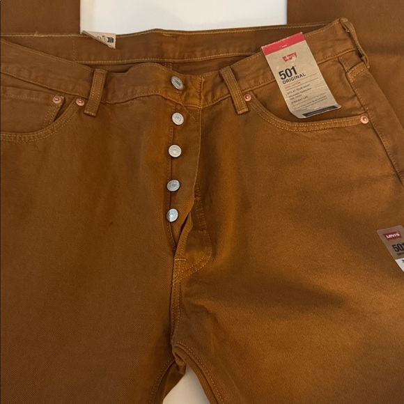Levis 501 Jeans Mens 36 34 Brown Button Fly - Picture 5 of 5